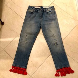 Pilcro and the letterpress slim boyfriend jean sz 25 (Anthropologie)tassel trim